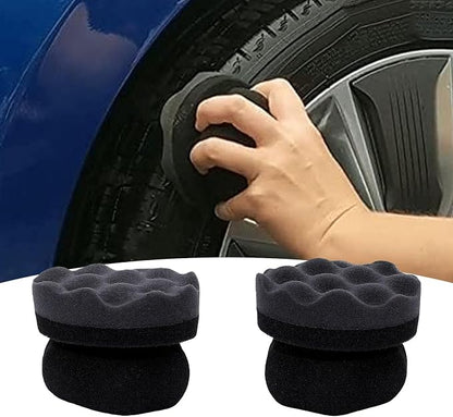 2PCS Tire Dressing Applicator Sponge, Wave Contoured Wheel Tire Detailing Applicator, Reusable Hex Grip Dressing Pad for Car Protection & Shine, Black (Small Size)