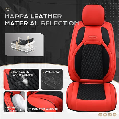 Coverado F250 Car Seat Covers Full Set, Leather Waterproof Automotive Seat Covers for Cars, SUVs, Pickup Trucks, Fits 2015-2026 F150 SuperCrew, 2017-2026 F250 F350 F450 Crew Cab, Red