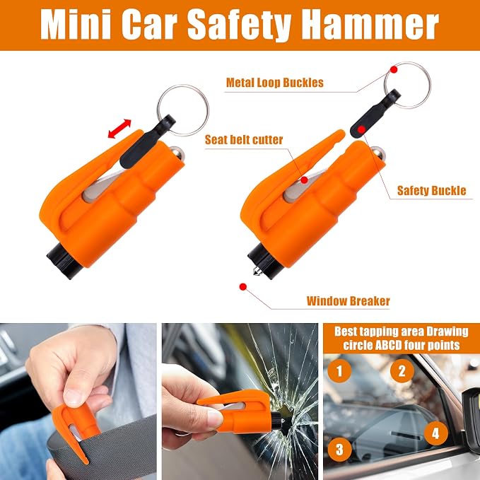 Car Roadside Emergency Kit, Car Safety Kit Portable Car Kits for Emergency with Jumper Cable, Safety Hammer, Orange