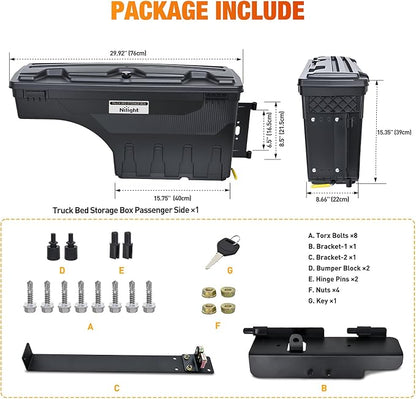 Nilight Truck Bed Tool Box Right Passenger Side Truck Tool Box Fit for Ford F-150 1999-2014 ABS Swing Case Truck Bed Storage Box with Lockable Lid Waterproof Wheel Well Toolbox Black
