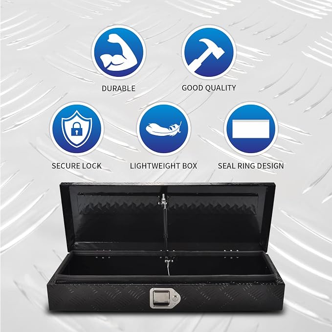 34.5 Inch Aluminum Truck Bed Tool Box 5 Bar Tread Waterproof Truck Tool Boxes Storage Organizer with Lock & Keys, Black(34.5"x12.75"x6.4")