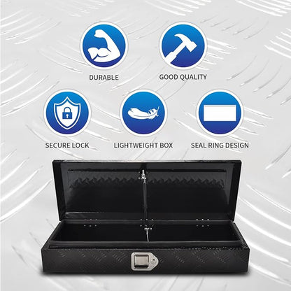 34.5 Inch Aluminum Truck Bed Tool Box 5 Bar Tread Waterproof Truck Tool Boxes Storage Organizer with Lock & Keys, Black(34.5"x12.75"x6.4")