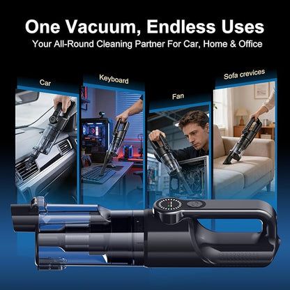 Handheld Vacuum Cordless 2-in-1, 25000PA Powerful Suction Car Vacuum & Blower, Portable Rechargeable Mini Vacuum 80000RPM, 38Min Runtime USB-C for Car Home Office. (Black)
