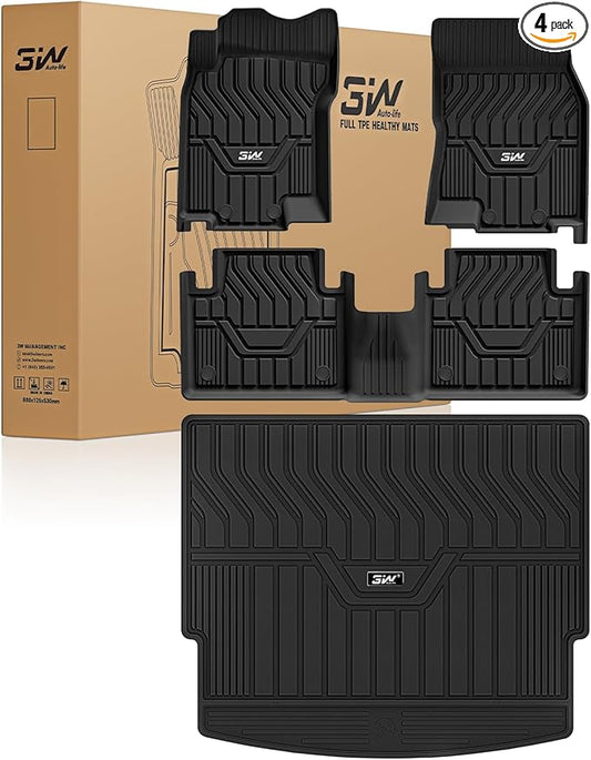 3W Floor Mats & Cargo Mats for Nissan Rogue 2021-2026 S/SV/SL/Platinum, Custom Fit TPE All Weather Floor Liner for Rogue Accessories Full Set Car Mats & Trunk Mat (Not Fit Rogue Sport), Black