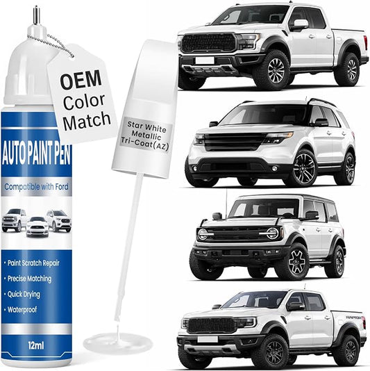 Star White Metallic Tri-Coat (AZ) Touch Up Paint for Cars, Compatible with Ford F-150/Explorer/Edge, 2-in-1 Car Scratch Repair Pen, Color Accurate, Quick Dry, Long-Lasting
