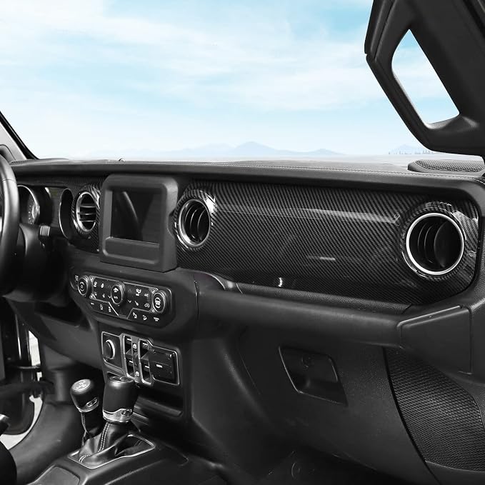 Carboon Fiber Dashboard Decorative Panel Cover, Center Console Trim Cover Kit for 2018-2023 Jeep Wrangler JL JLU & Jeep Gladiator JT