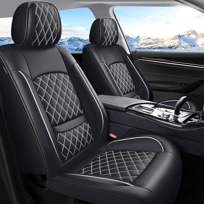 Car Seat Covers Compatible with Hyundai Elantra 2017-2025 2026 - Full Set 5 Seats Luxury Leather All-Weather Seat Cushions & Protectors, Waterproof & Breathable, Airbag Compatible (Whiteline)