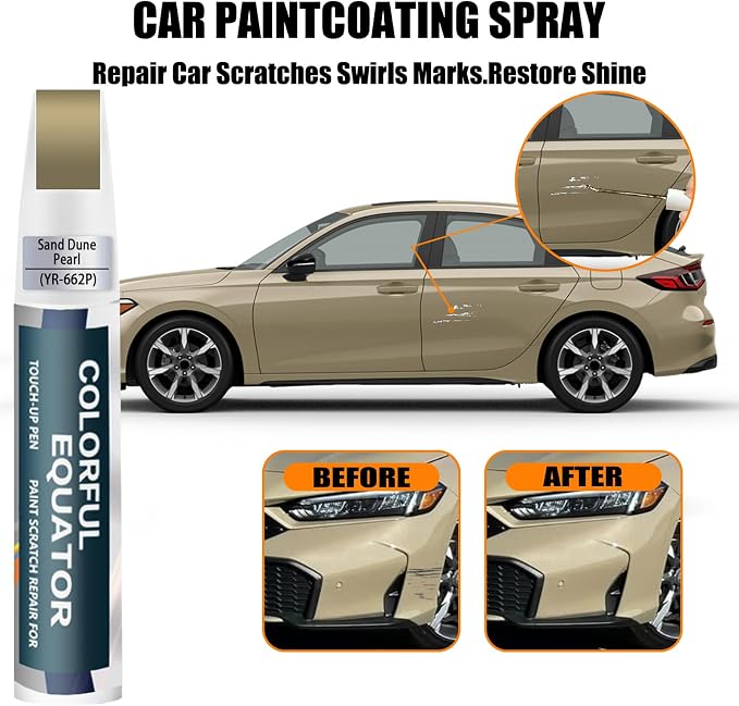 Sand Dune Pearl(YR-662P) Touch Up Paint Compatible with Honda, Car Paint Pen Scratch Repair Two-In-One Touch Up Paint, Premium Car Scratch Remover for Deep Scratches