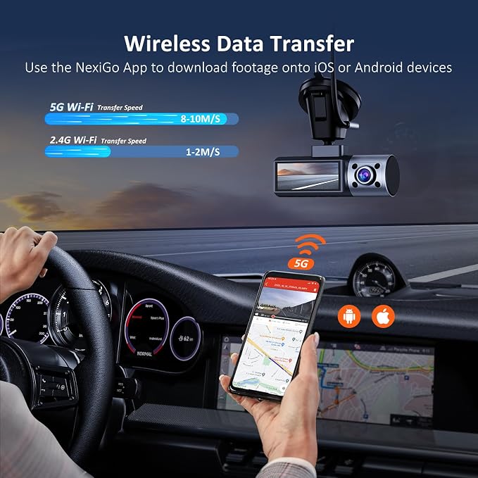NexiGo 3 Channel Dash Cam with Rotatable Interior/Front Camera, Sony_Sensors, Front and Rear with Cabin, 4K/2K-1440P+1080P+1080P, Super Night Vision, 24H Parking Mode, GPS, WiFi, 128G SD Card Included