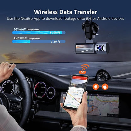 NexiGo 3 Channel Dash Cam with Rotatable Interior/Front Camera, Sony_Sensors, Front and Rear with Cabin, 4K/2K-1440P+1080P+1080P, Super Night Vision, 24H Parking Mode, GPS, WiFi, 128G SD Card Included