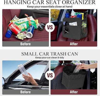 Car Seat Organizer, Backseat Car Organizer, Leather Waterproof Car Back Seat Organizer with Cup Holder Over the Car Seat & Headrest Organizer Backseat Hanging Car Seat Holder Bags