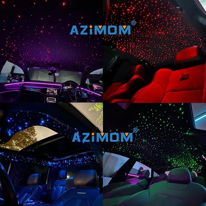 AZIMOM 16W Twinkle & Sound Activate 150pcs*0.03in*6.5ft Fiber Optic Starlight Headliner Kits for Car Home Star Ceiling Sky Decoration, APP& Remote Control Light Engine End Glow Fiber Strands