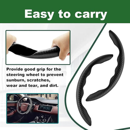 2pcs Carbon Fiber Anti-Skid Steering Wheel Cover, Anti-Skid Steering Wheel Cover/Segmented Steering Wheel Protector/Car Interior Accessories for Men/Women - Durable(Black)
