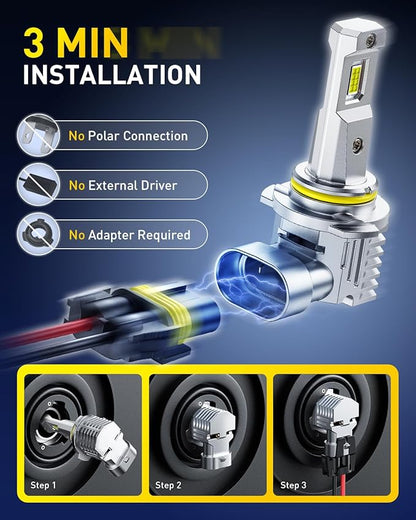 AUXITO 9006 Bulb, 6500K Ultra White 10X Increased Brightness, Precision 1:1 Mini Design, Simple Plug Play Installation, Stable Illumination, 99% Vehicles Supported, Pack of 2