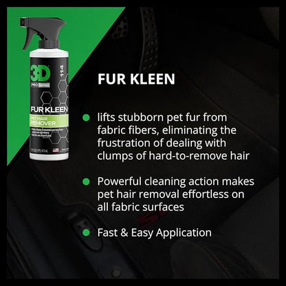 3D Fur Kleen - Pet Hair Remover & Cleaner - Loosens Embedded Pet Fur for Easy Removal - Safe for Carpets, Upholstery & Auto Interiors, 16 Ounce