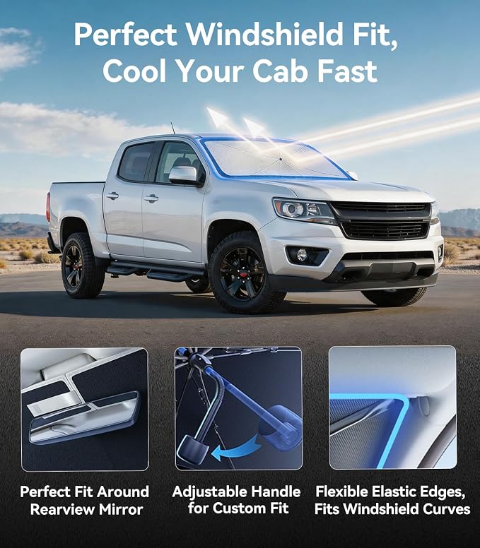 Nmoiss Windshield Sun Shade Umbrella Fit for Colorado 2015-2026 Accessories, [Vinyl Coating Heat Shield] Protect Car from Sun Rays & Heat Damage Keep Cool and Protect Interior