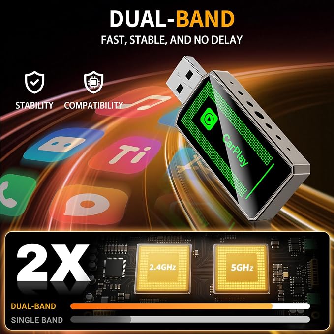 Wireless CarPlay Adapter, Convert Wired to Wireless CarPlay Android Auto 2-in-1, Mini Size with USB-C Extension, Stable Control, No Delay，Connection for iPhone iOS 10+ and Android 11+ Version