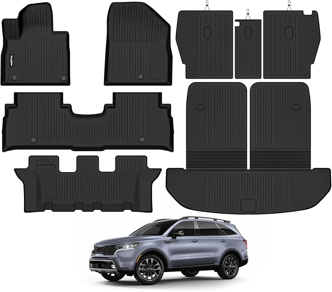 Floor Mats for 2016-2020 Kia Sorento 7 Seats, Trunk Mat with Backrest Mat and 2nd Backrest Mat All Weather TPE Protector for Kia Sorento Accessories