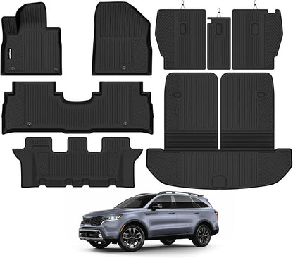 Floor Mats for 2016-2020 Kia Sorento 7 Seats, Trunk Mat with Backrest Mat and 2nd Backrest Mat All Weather TPE Protector for Kia Sorento Accessories