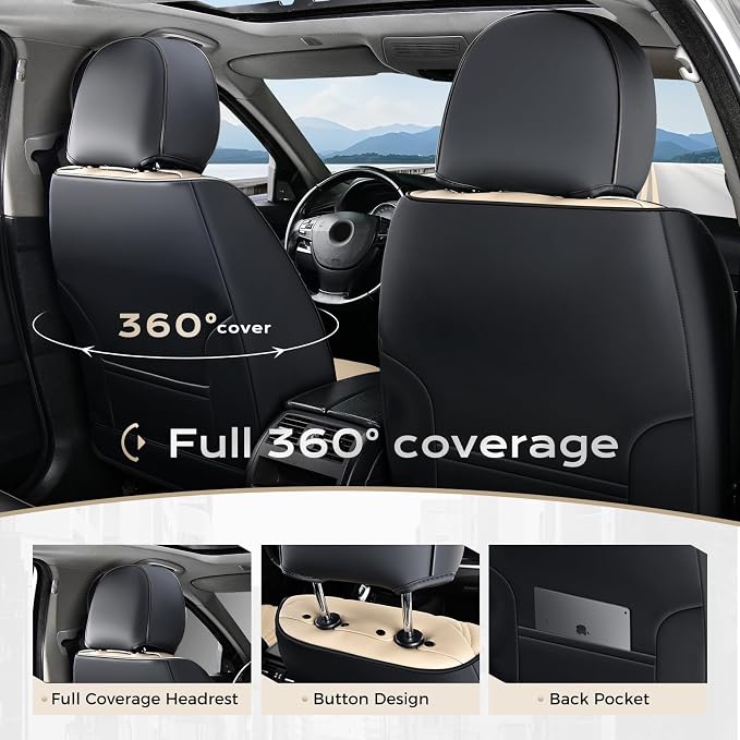 Coverado Car Seat Covers, Car Seat Covers Front Seats, 2-Pack Front Seat Cover, Nappa Leather Waterproof Seat Covers, Car Seat Protectors, Automotive Seat Covers Universal Fit for Most Vehicles