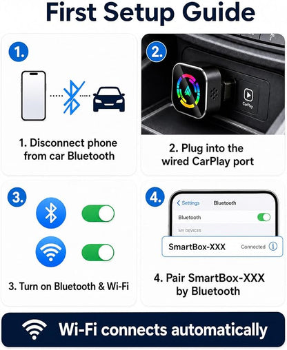 Wireless CarPlay Adapter,Car Play Wireless Adapter, 2-in-1 CarPlay Car Adapter Dongle, Convert Factory Wired Apple CarPlay to Wireless, Ultra-Mini Plug & Play, Includes USB C & USB-A