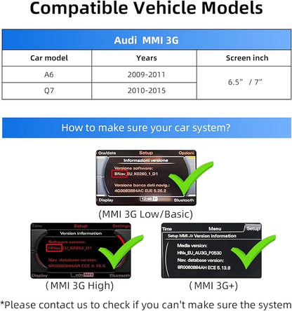 CarPlay Android Auto Adapter Decoder Retrofit Kit Fits Audi 2009-2015 A6 Q7 with MMI 3G System, Supports Wireless CarPlay&Android Auto/Voice Control/Mirror Link/Camera/USB Drive/Navigation etc