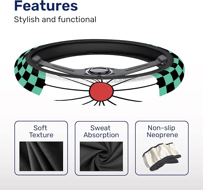 GENANY Demon Killer Anime Steering Wheel Cover, Non Slip Polyester Car Wheel Protector for Car SUV Truck, Universal 15 Inch
