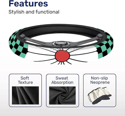GENANY Demon Killer Anime Steering Wheel Cover, Non Slip Polyester Car Wheel Protector for Car SUV Truck, Universal 15 Inch
