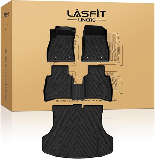 LASFIT Floor Mats & Cargo Mat for Nissan Sentra 2014-2019, Custom Fit TPE All Weather Easy Clean Durable No-Curling Floor Liners for Sentra 2019 2018 2017 2016-2014 Car Mats & Trunk Mat, Black