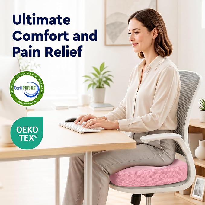 TushGuard Seat Cushion - for Office Chair, Car Seat, Airplane, Bleacher - Sciatica & Coccyx Pain Relief Desk Chair Cushion for Long Sitting Office Workers, Car Drivers(Pink, XXX-Large)