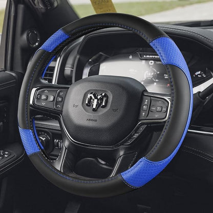 Steering Wheel Cover for Dodge RAM 1500, 2500, 3500 - Premium Microfiber Leather Auto Car Accessory with Non-Slip Grip, Rugged Durability & Interior Upgrade, 15.5-16 inch (Blue-Large Size)