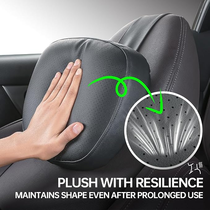 Car neck pillow, special car pillow for driving seat, memory foam head support for car seat, protects cervical vertebra and relieves fatigue, made of faux leather for long-lasting durability 1P