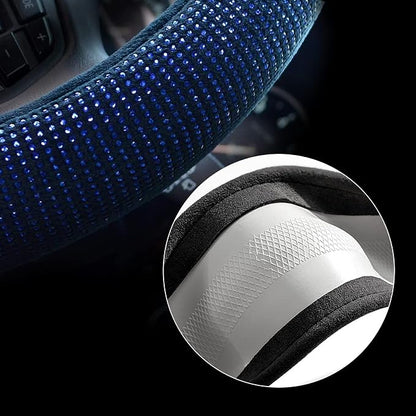 Valleycomfy Steering Wheel Cover for Women Men Bling Bling Crystal Diamond Sparkling Car SUV Wheel Protector Universal Fit 15 Inch (Black with Blue Diamond,Standard Size(14" 1/2-15" 1/4))