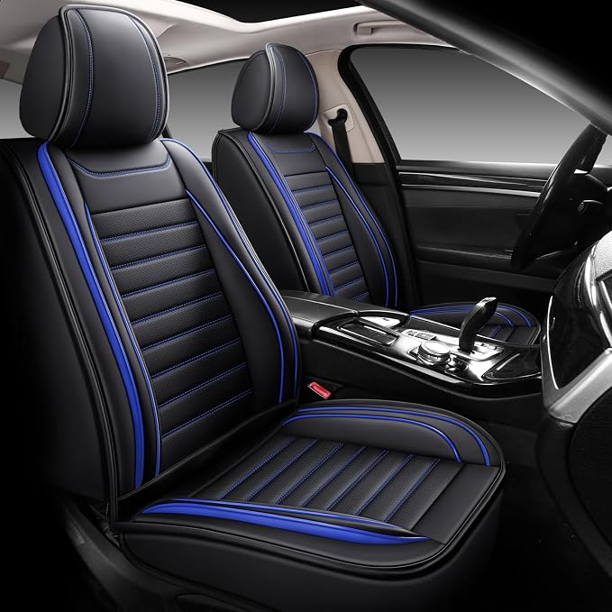 MINGBRON Leather Car Seat Covers Full Set, Universal Faux Leather Car Seat Covers 5 Seats, Automotive Seat Covers for Most Sedans SUVs Trucks, Front and Rear Seat Covers