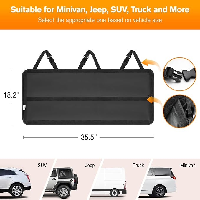 MoKo Trunk Organizer for SUV, Car Organizer with 10 Pockets Large Capacity & 3 Adjustable Straps for Easy Installation, Hanging Car Storage Universal Fit for Sedans, SUVs, MPVs, Trucks, 35.5 x 18.2in