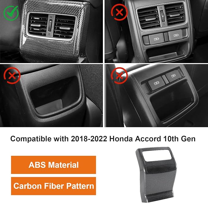 Carbon Fiber Rear AC Vent Trim Cover Compatible with Honda Accord 2018–2022, Interior Dashboard Air Outlet Frame Decal Accessories for 10th Gen Accord