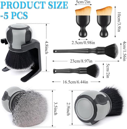 Supkiir 5 Pcs Car Detailing Brushes, Ultra Soft Bristles Dusting Brush with Storage Rack, Curveball XL Synthetic Brush Automotive Interior Dusting Brushes, Covers Large Area Inside or Outside Vehicles