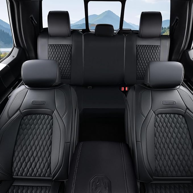 Coverado Car Seat Covers Curved Full Set, Black Seat Covers for Dodge RAM 1500 Compatible with 2009-2018 Ram 1500, 2010-2024 Ram 2500 3500 Dodge RAM Accessories Automotive Seat Covers