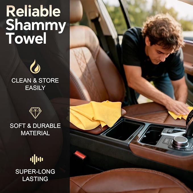 ARTIPOLY Premium Extra Large Shammy Cloth for Car Drying 2pk (34”x25”)-Super Absorbent XL Chamois Towel for Car-Reusable Shammy Towel for Car, Bathroom,Pets, Dust Remove, No Spots/Streak/Scratch