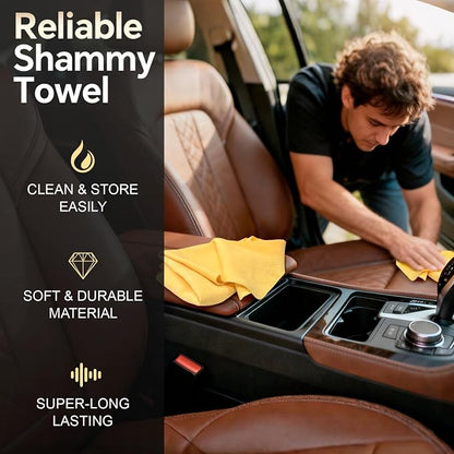 ARTIPOLY Premium Extra Large Shammy Cloth for Car Drying (34”x25”)-Super Absorbent XL Chamois Towel for Car-Reusable Shammy Towel for Car, Bathroom,Pets, Dust Remove, No Spots/Streak/Scratch