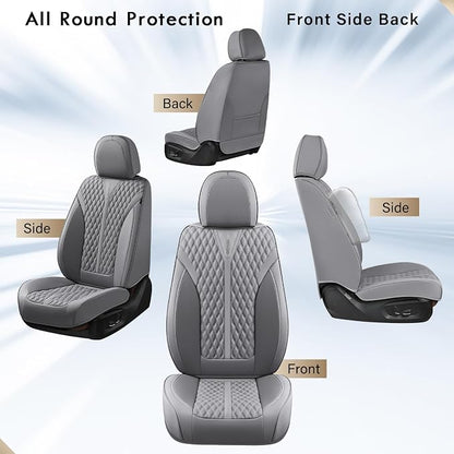 Coverado Front Seat Covers, Luxury Nappa Leather Seat Covers, Car Seat Covers Waterproof, 2 Pack Universal Seat Covers for Cars, Car Seat Protector, Driver Seat Cover Fit for Most Cars, Gray