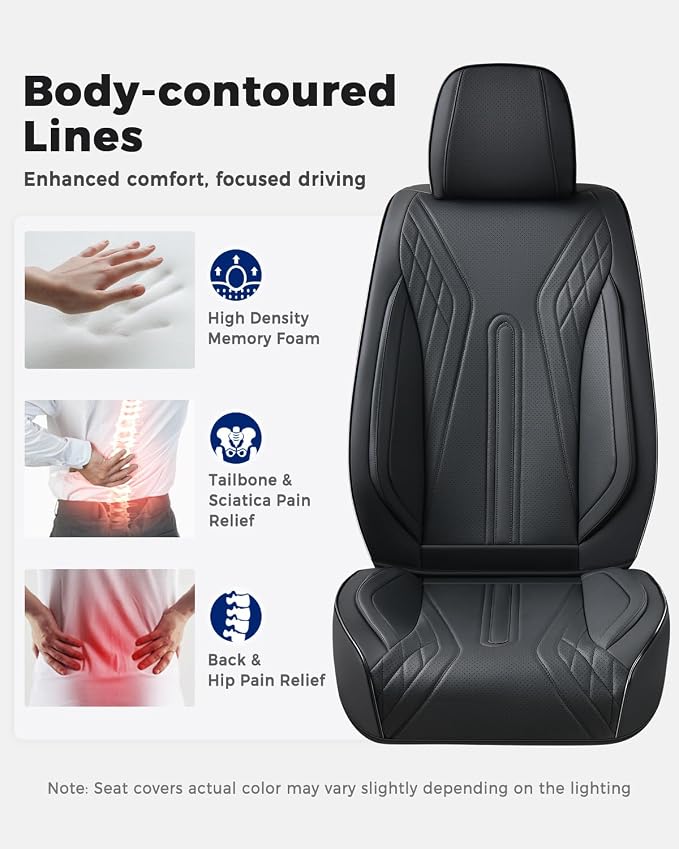 Huidasource Front Seat Covers, Universal Fit for Most Cars SUV Trucks, Full Coverage Nappa Leather Seat Cover, Airbag, Velcro Adjustable, Storage Pocket Design, Seat Function Retain, Black