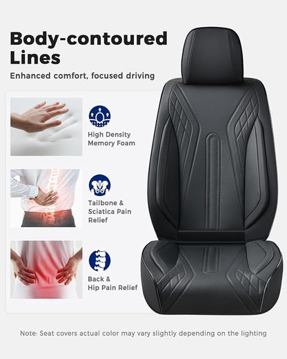 Huidasource Car Seat Covers Full Set, Universal Fit for Most Cars SUV Trucks, Full Coverage Nappa Leather Seat Cover, Airbag, Cupholder Compatible, Velcro Adjustable, Seat Function Retain, Black