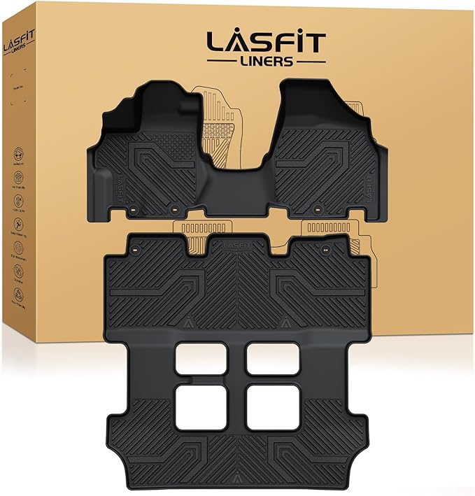 LASFIT Floor Mats for Honda Odyssey 2011-2017 (Fit 7& 8 Seaters) Mini Passenger Van, All Weather Custom Fit TPE Car Floor Liners, 1st & 2nd & 3rd Row, Black (EX-L/EX/Touring/Touring Elite/SE/LX)