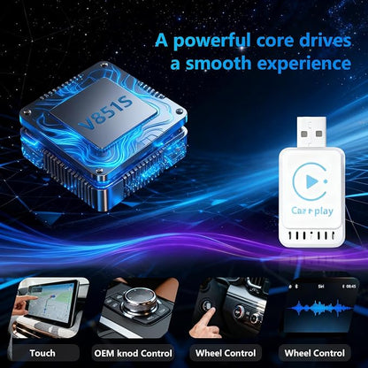 2026 Newly Upgraded Wireless CarPlay Adapter: Slim, Lightweight and Portable, Plug-and-Play. Easy to Operate with Stable Connection and no lag, Compatible with iPhone and Android Devices.