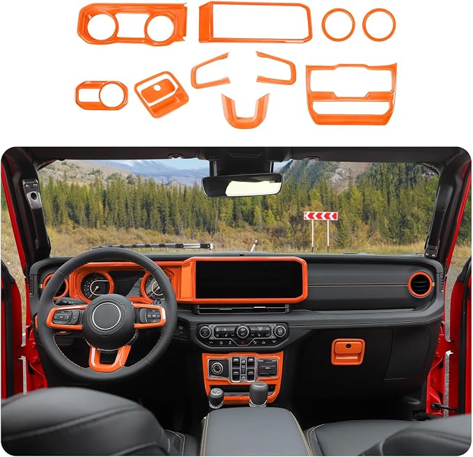 JeCar 11pcs Orange Interior Trim Kit for 2024 2025+ Jeep Wrangler JL JLU & Gladiator JT