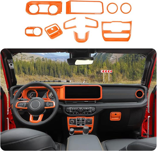 JeCar 11pcs Orange Interior Trim Kit for 2024 2025+ Jeep Wrangler JL JLU & Gladiator JT
