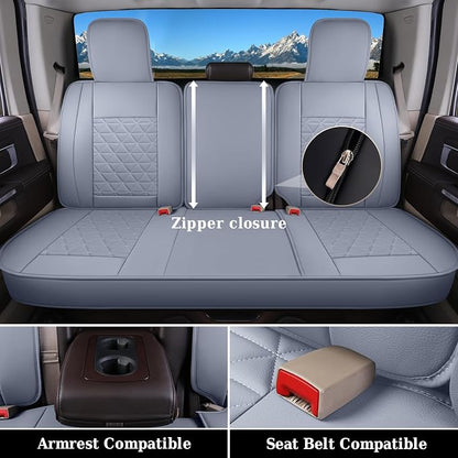Coverado Car Seat Covers Full Set, Waterproof RAM 1500 Seat Cover Compatible with 2002-2026 RAM 1500 2500 3500 Crew Double Mega Quad Cab with Flat Bench, Gray