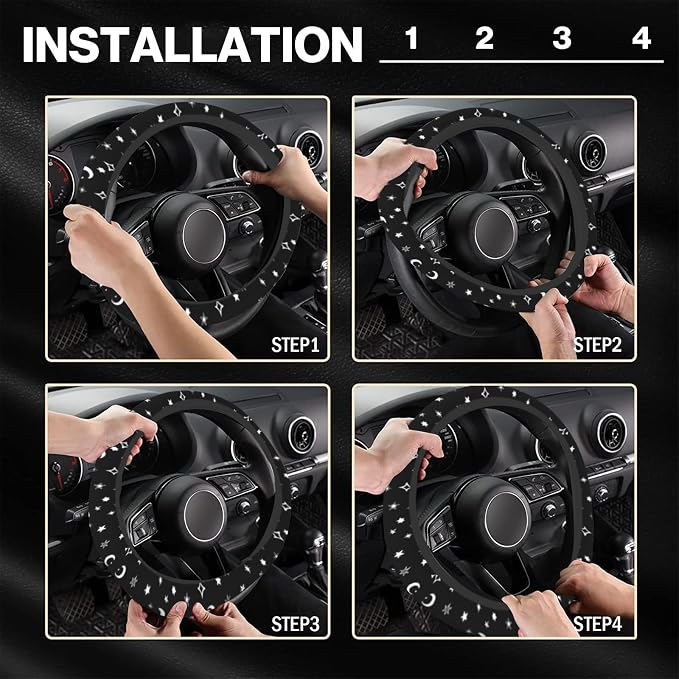 Steering Wheel Cover Moon and Star, 15 Inch Car Accessories for Women Girls Girly, Universal Anti Slip Neoprene Auto Interior Decor Anti Slip Car Protector