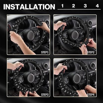 Steering Wheel Cover Moon and Star, 15 Inch Car Accessories for Women Girls Girly, Universal Anti Slip Neoprene Auto Interior Decor Anti Slip Car Protector